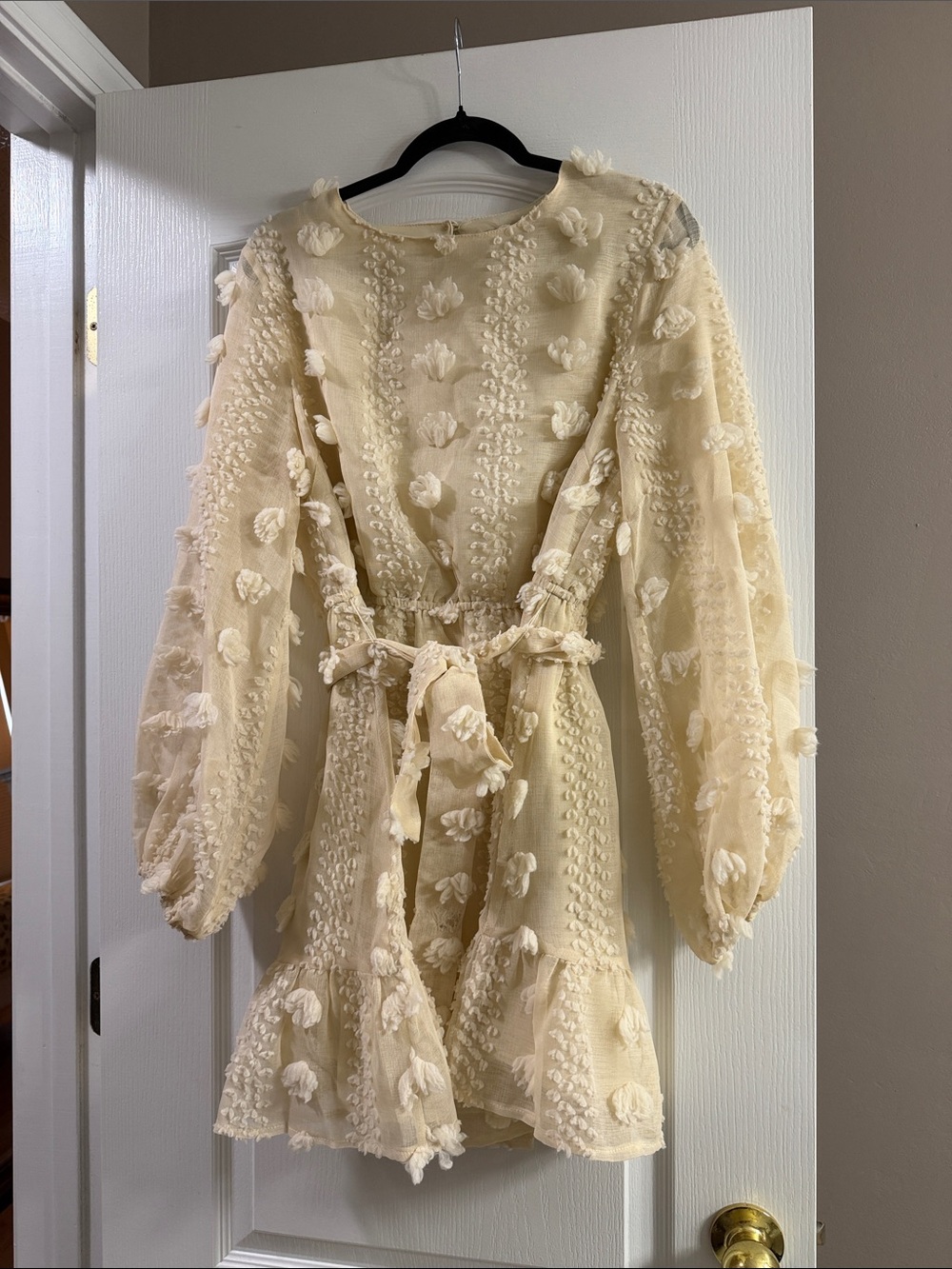 Flying Tomato Cream Long Sleeve Textured Floral Romper Dress